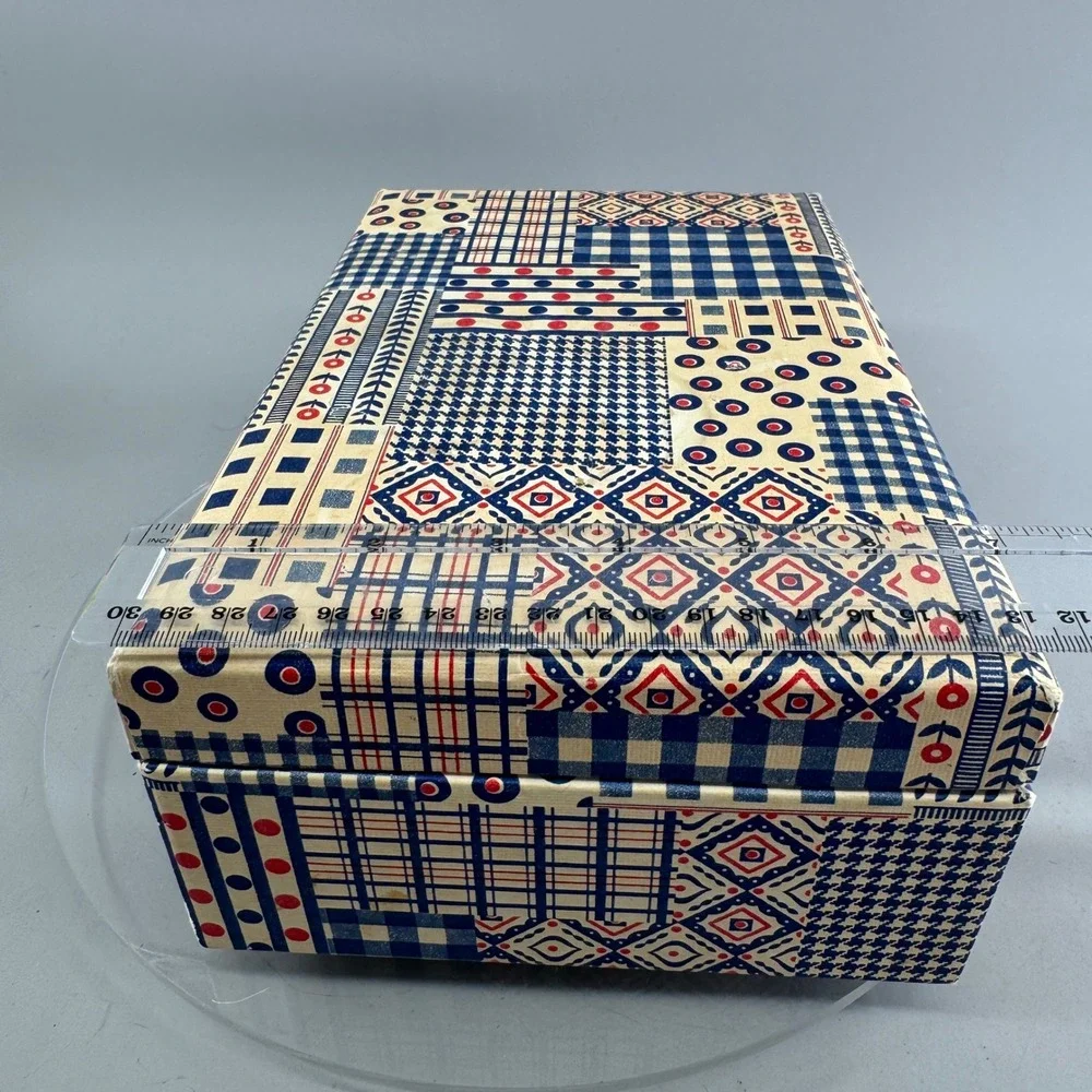 Buxton Vintage Jewelry Box Patchwork Geometric Print Organizer Blue Red USA